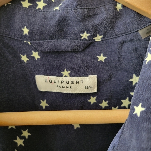 Equipment 100% Silk Stars Print Romper M Navy - Picture 5 of 13